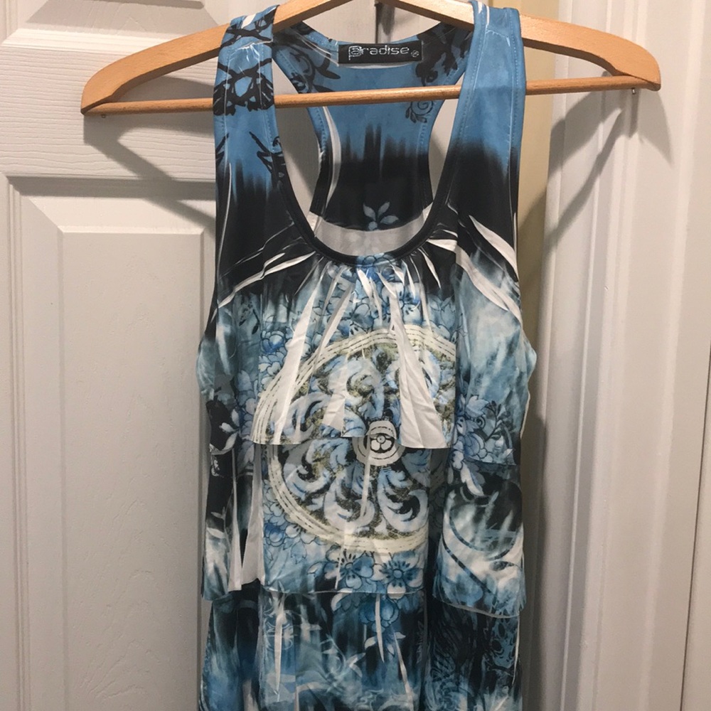 PARADISE Tiered Racerback Boho Tank Medium